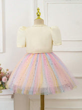 Little Girls' Woven Plaid Jacket And Rainbow Mesh Sequin Dress, 2pcs/Set
